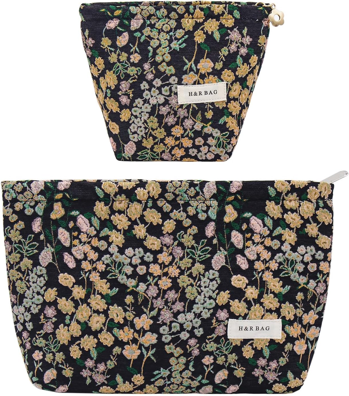 2 Pcs Makeup Bags, Large Cosmetic Bag Travel Toiletry Bag Organizer for Women, Embroidery Craft, Floral Makeup Bag Small Cosmetic Pouch Purse with Zipper Gifts for Girls Teen