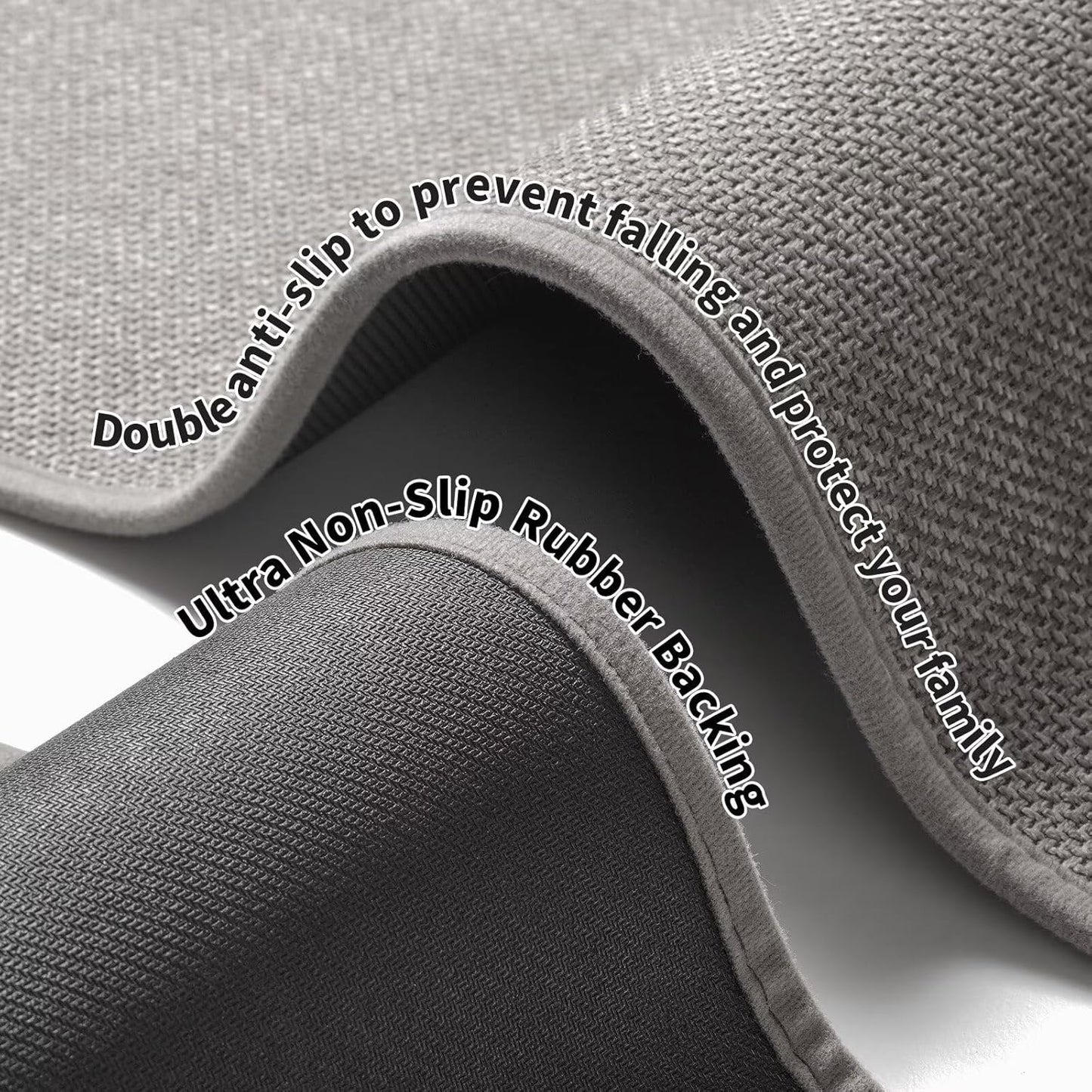 Braided Bathroom Runner Rugs Bath Mat Non Slip Washable, Rubber Backing Super Absorbent Ultra Thin Quick Dry Bath Rug Bathroom Floor Mat, Ideal for Hallway Bedroom Laundry Room, Gray 16"x47"