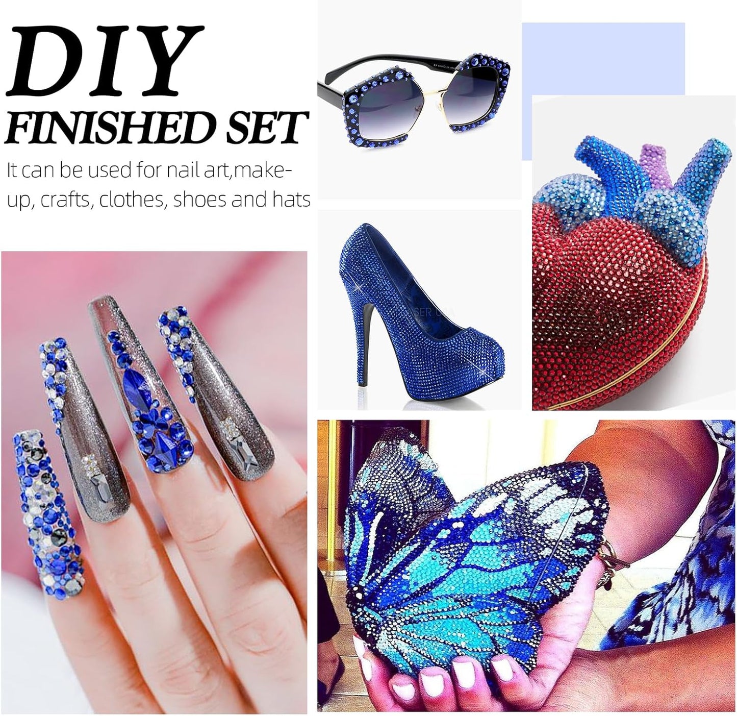 Sapphire Flatback Rhinestones, Glass Rhinestones for Nail Art and Craft, Glue Fix, Loose Crystal Gemstones(Blue, SS6, 2880pcs, 1.9-2.0mm)