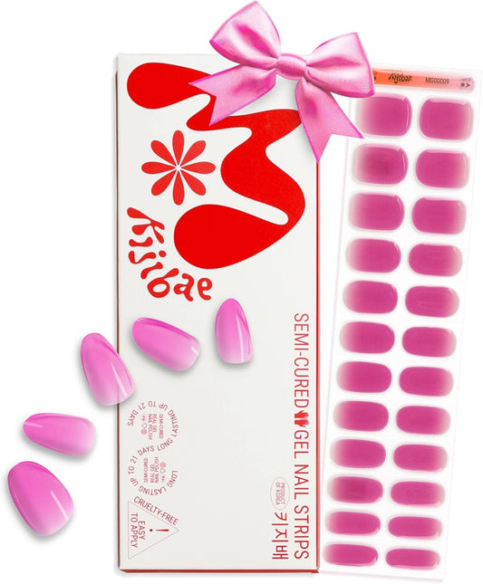 Semi Cured Gel Nail Strips - Minimalist Ombre Nail Polish Wraps, Works with Any UV Lamp - Long Lasting Easy Salon Manicure - 24pcs with 2 Prep Pads, Nail File & Cuticle Stick (Grape Soda)