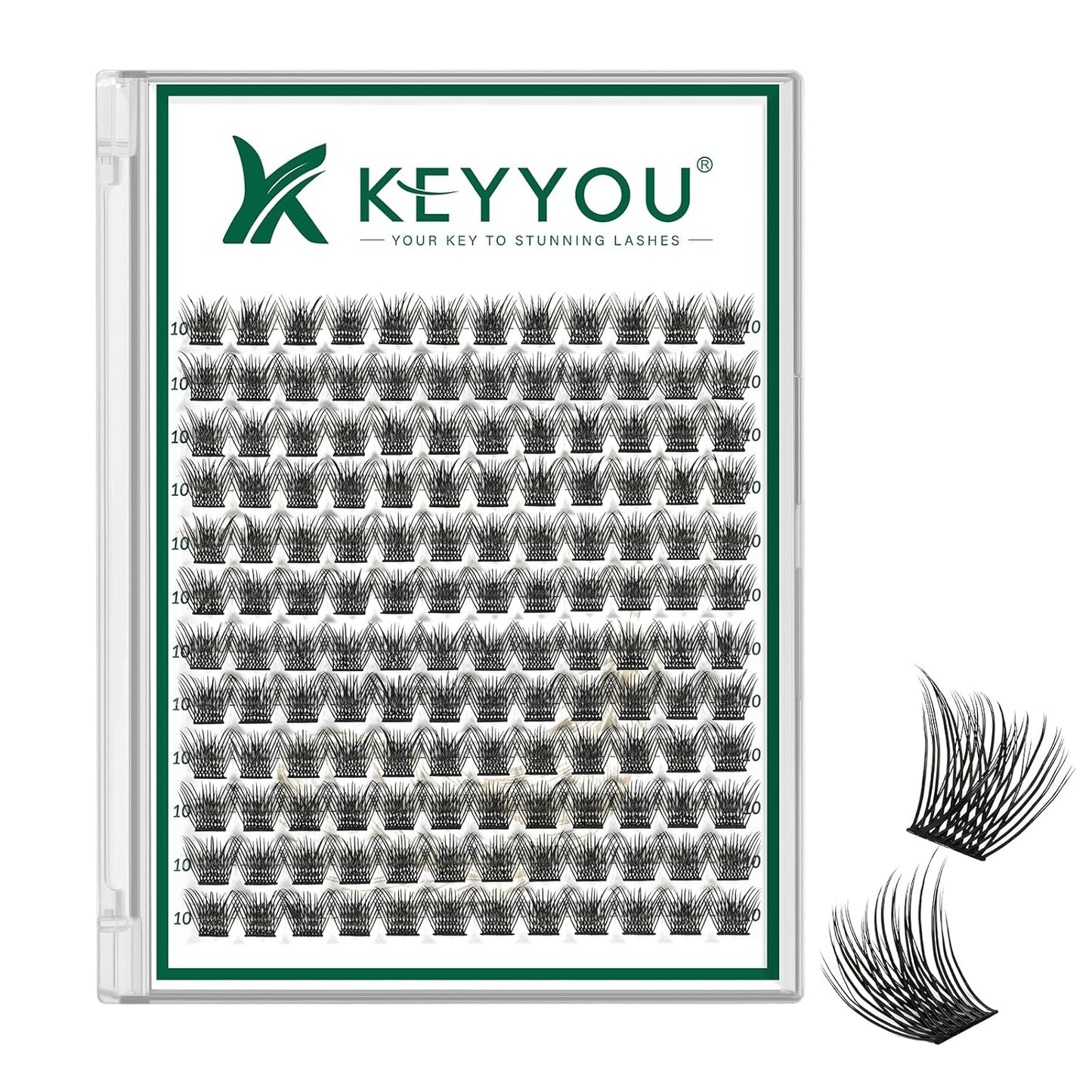 KEYYOU Lash Clusters 144pcs Individual D Curl 10mm Air Touch Cluster Lashes Super Lightweight Soft Wispy Comfortable Easy DIY at Home