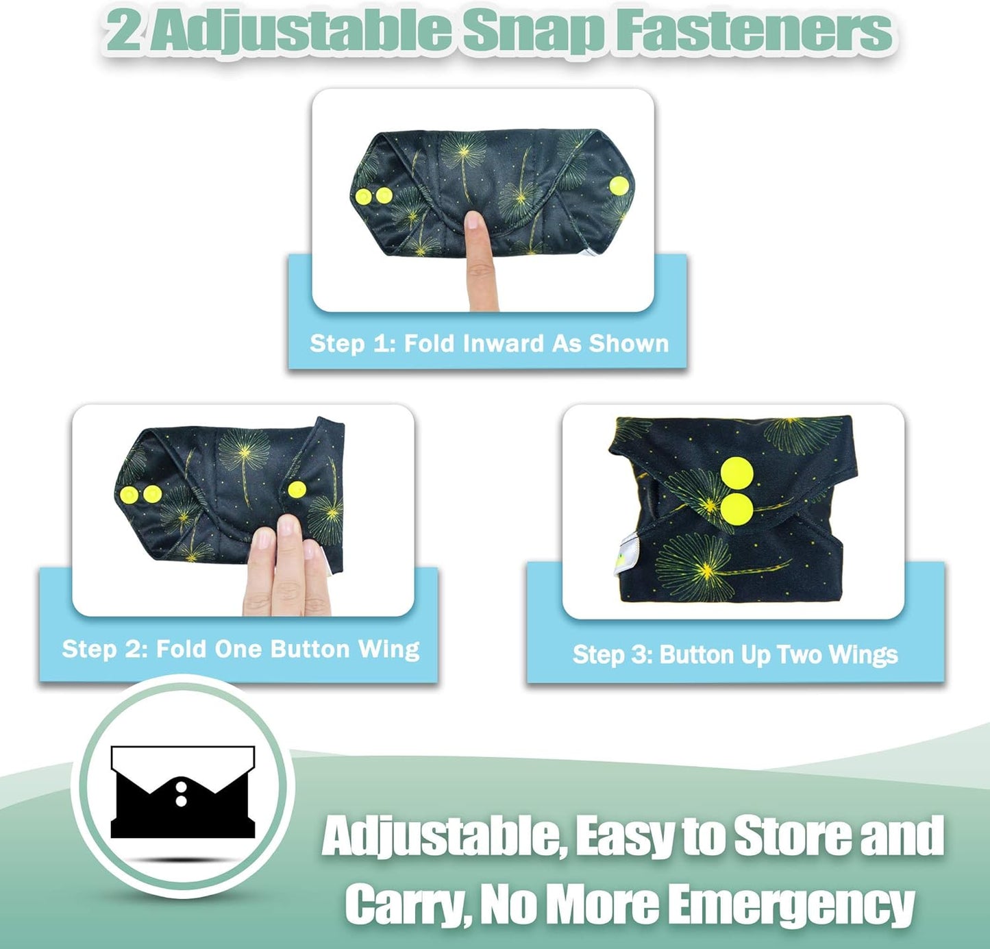 wegreeco Reusable Menstrual Pads - Reusable Sanitary Pads | Panty Liners | Soft Cloth Menstrual - 6 Pack with 1 Cloth Mini Wet Bag (Large, Dandelion