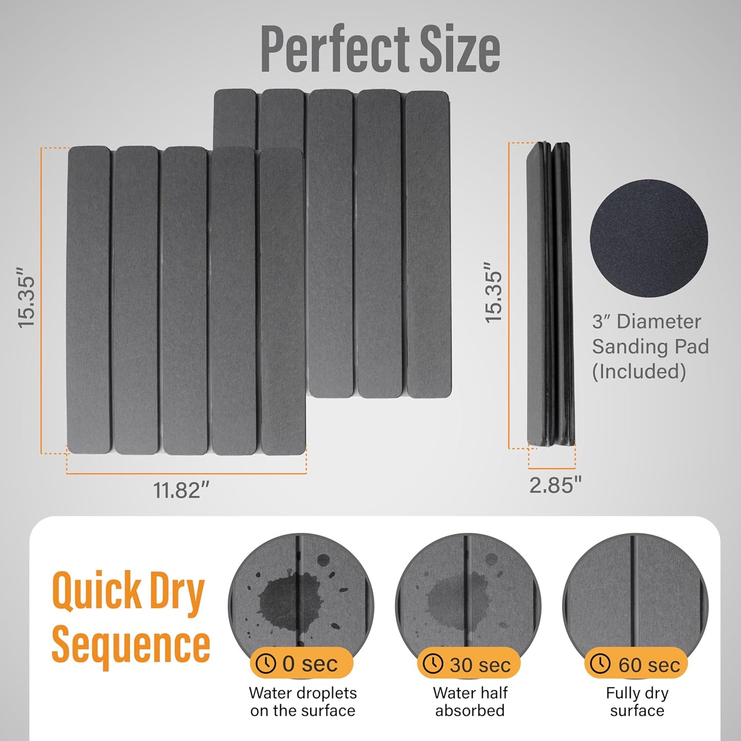 Large Foldable Stone Dish Drying Mat – Diatomaceous Earth, 12"x16" Each or 24"x16" Combined – Fast Dry, Anti-Slip Pad, Sanding Tool & Instruction Manual for Kitchen, Bathroom or RV (2-Pack)