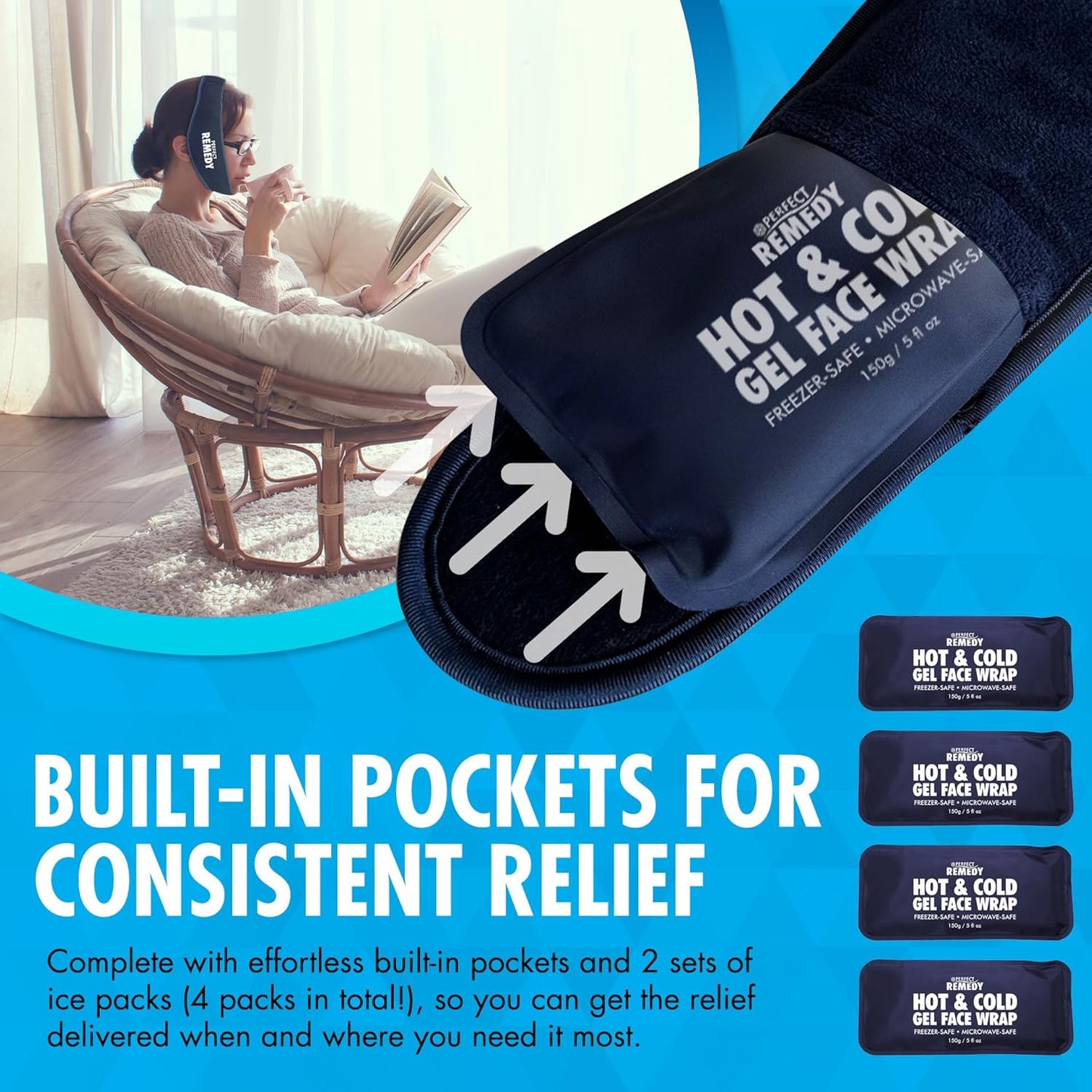 Perfect Remedy Wisdom Teeth Ice Pack Head Wrap - Reusable Cold Compress Aid for TMJ, Jaw Pain, Wisdom Teeth Recovery, Tooth Pain & Face Swelling Conditions - Adjustable Head Wrap for Max Comfort