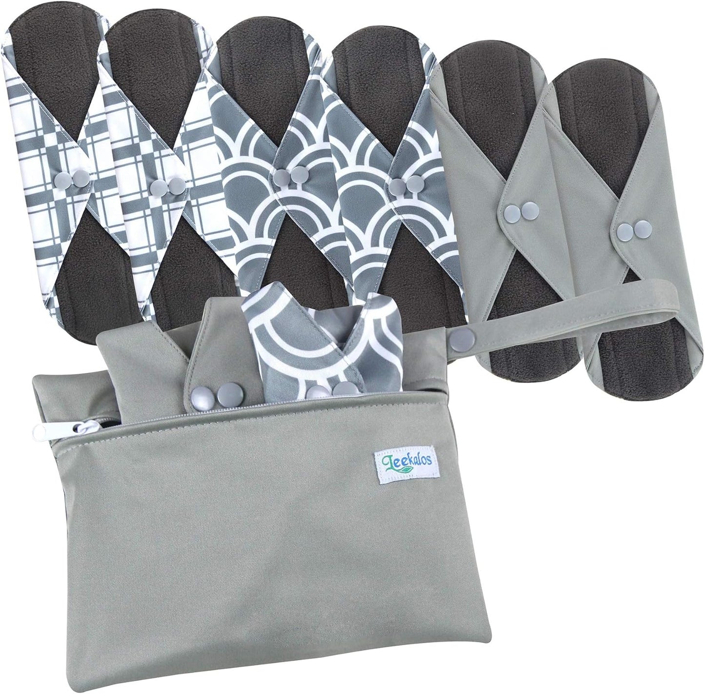 Leekalos Reusable Menstrual Pads - Bamboo Menstrual Cloth Pads | Light Incontinence Pads | Reusable Sanitary Pads - Pack of 6, 1 Cloth Mini Wet Bag