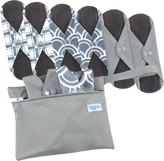 Leekalos Reusable Menstrual Pads - Bamboo Menstrual Cloth Pads | Light Incontinence Pads | Reusable Sanitary Pads - Pack of 6, 1 Cloth Mini Wet Bag