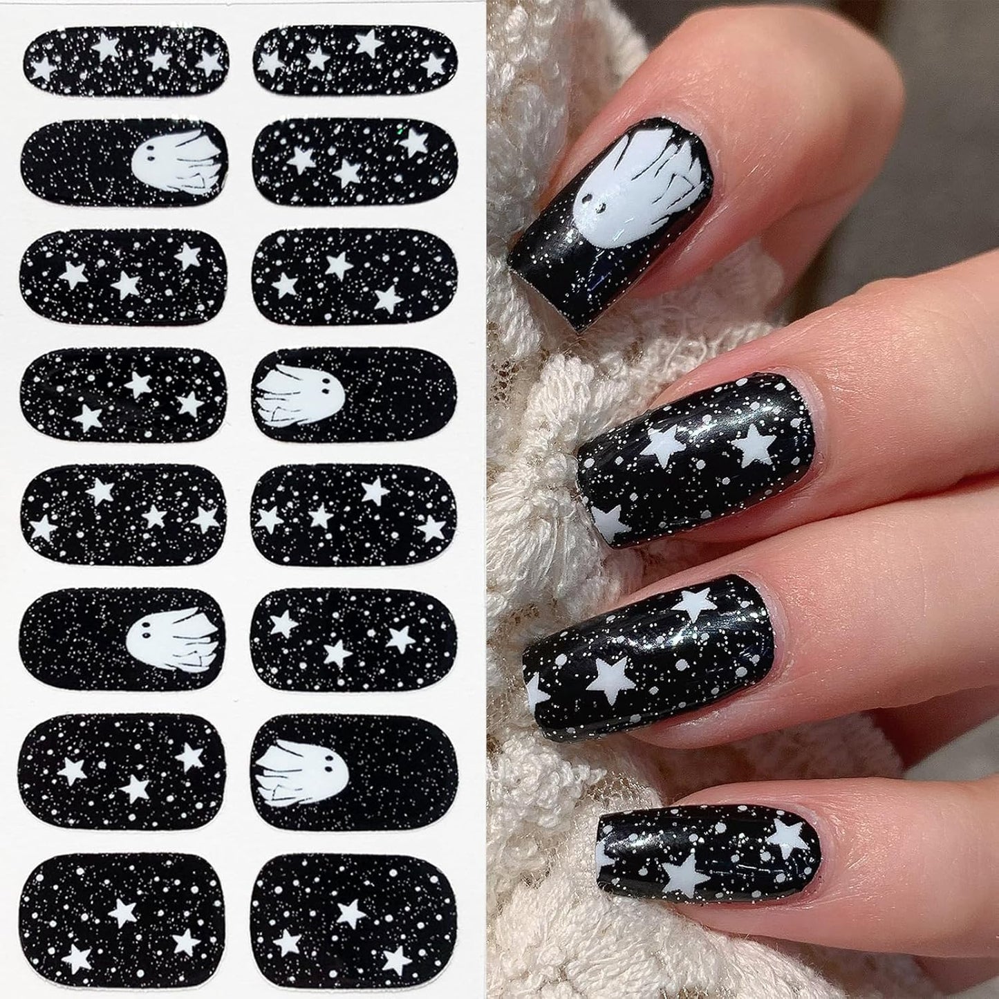 8 Sheets Halloween Nail Wraps Full Stickers Nail Polish Strips, DIY Self-Adhesive Nail Art Decals Pumpkin Bat Ghost Spider Web Skull Pattern with 1 Piece Nail Files for Party Decor (128 Pieces)