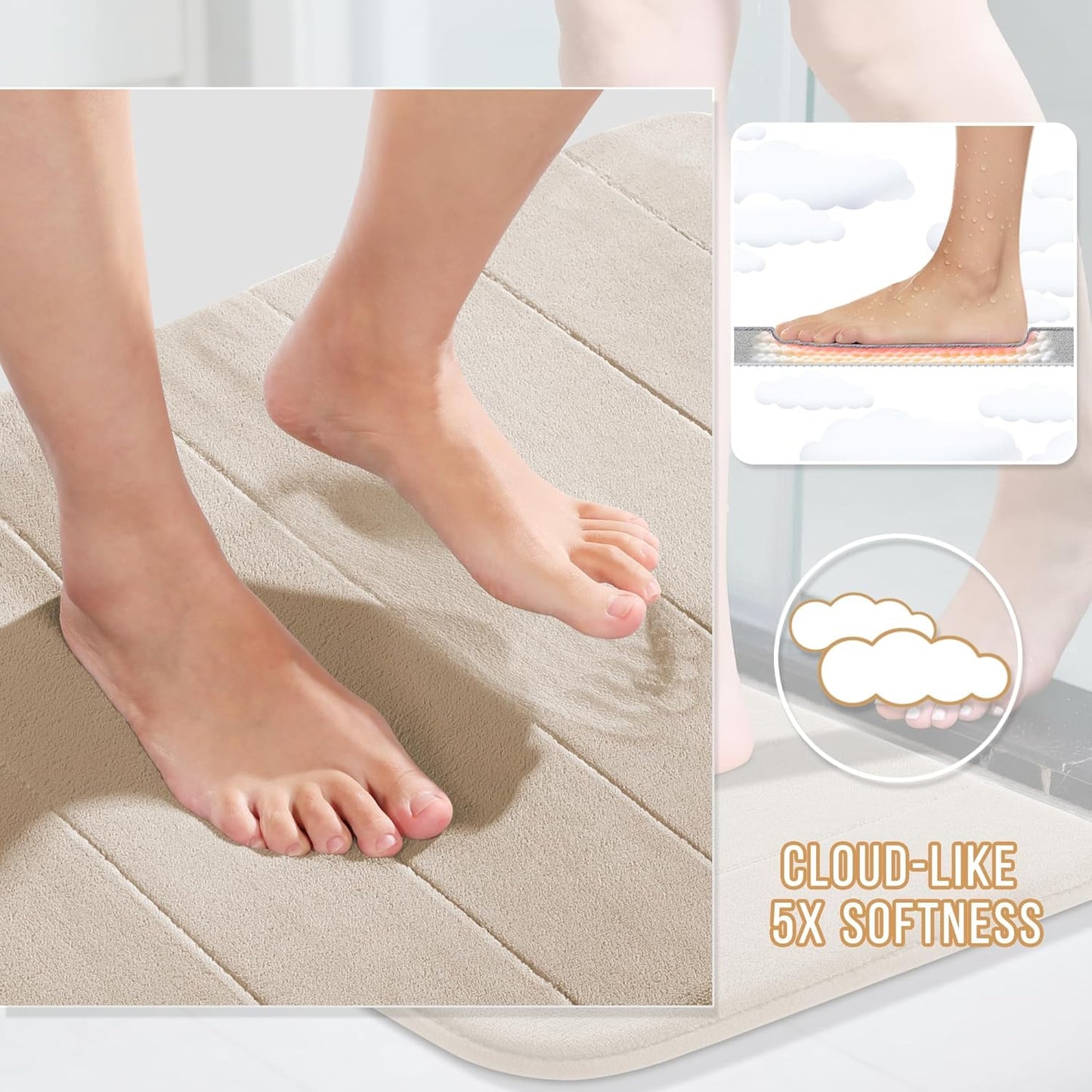 Yimobra Bathroom Runner 55"x24", Non Slip Memory Foam Bath Mat, Super Soft Water Absorbent Hallway Carpet, Machine Washable Rug for Vanity Tub Shower, Beige