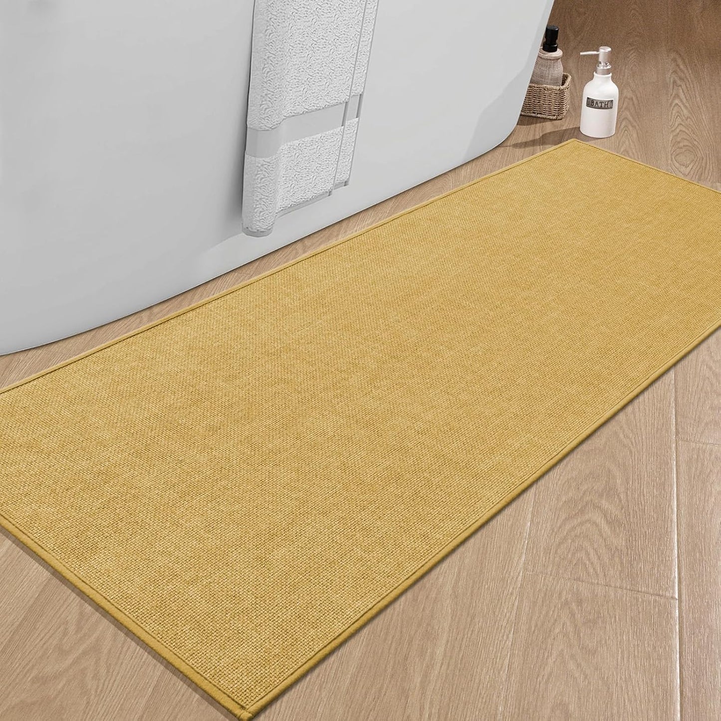 chakme Bathroom Rugs Mat 59x25, Ultra Thin Non Slip Bath Mat Large Quick Dry Absorbent Bath Mat for Bathroom Floor, (Yellow, 59"x25")