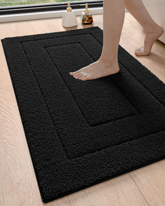 DEXI Bathroom Rug 43x24, Non Slip Washable Bath Mat for Shower Floor, Extra Large Absorbent Soft Bathmat with Rubber Backing, Quick Dry Microfiber Carpet, Black