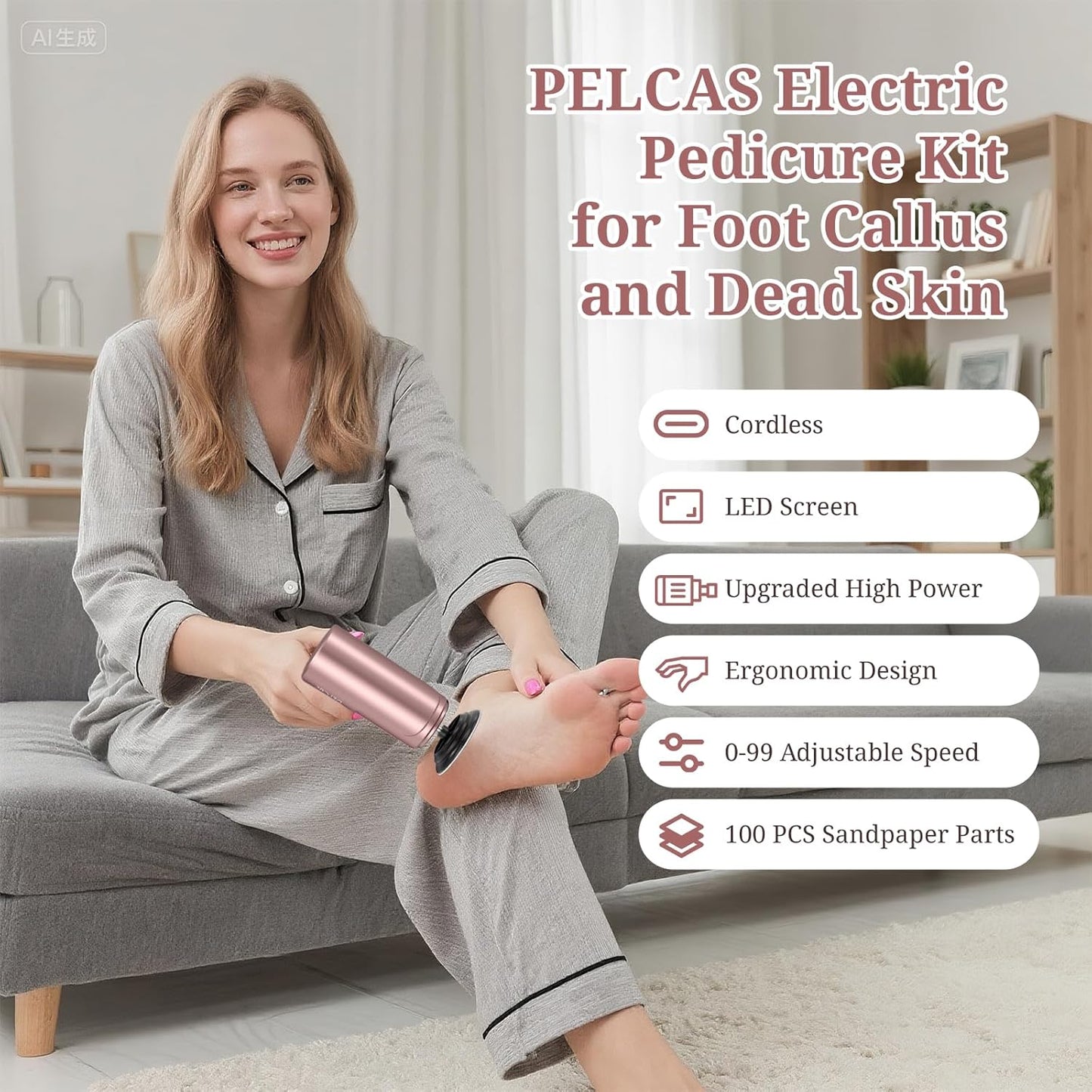 PELCAS Electric Foot Callus Remover with LED Screen, 2 in 1 Manicure & Pedicure Kit, Upgraded Electric Foot File for Women & Men, Cordless Feet Filer for Foot Callus, Thick Nails, Finger Nails Pink