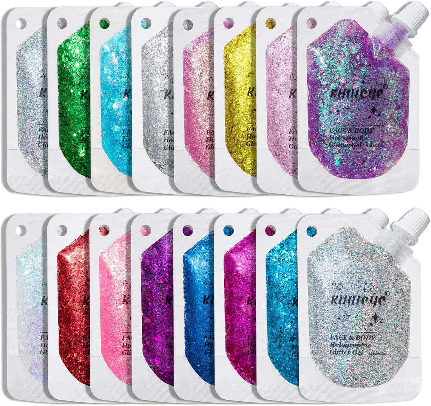 Holographic Face Glitter Gel Body Shimmer Makeup for for Hair, Face, Clavicle, Arm, Nail, Eyeshadow, Long Lasting Waterproof Mermaid Sequins Party Glitter for Rave Festival, 1.35oz (Pure Silver #10)