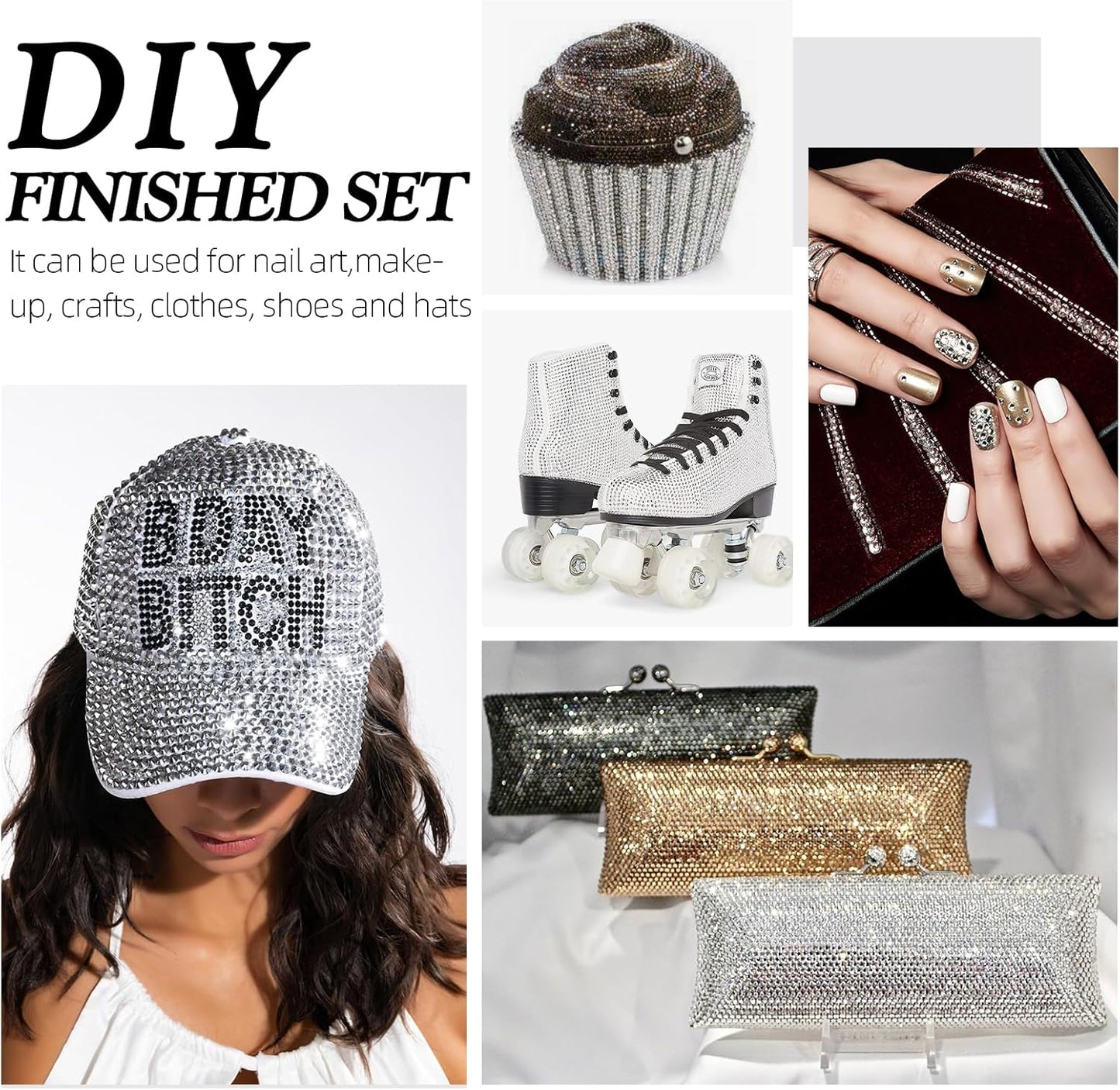 Silver Flatback Rhinestones, Glass Rhinestones for Nail Art and Craft, Glue Fix, Loose Crystal Gemstones(Silver, SS20, 2880pcs, 4.6-4.8mm)