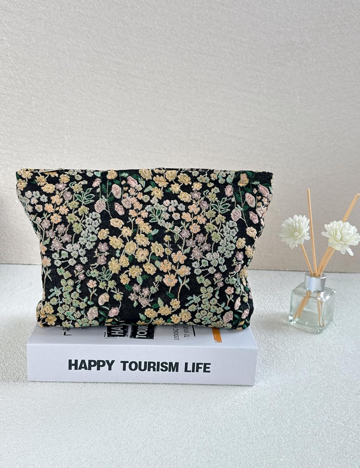 2 Pcs Makeup Bags, Large Cosmetic Bag Travel Toiletry Bag Organizer for Women, Embroidery Craft, Floral Makeup Bag Small Cosmetic Pouch Purse with Zipper Gifts for Girls Teen