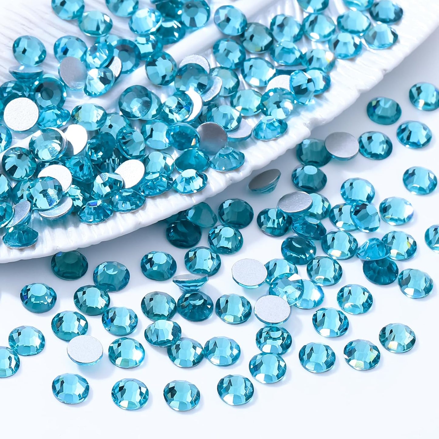 Aquamarine Flatback Rhinestones, Glass Rhinestones for Nail Art and Craft, Glue Fix, Loose Crystal Gemstones(Aquamarine, SS30, 288pcs, 6.4-6.6mm)