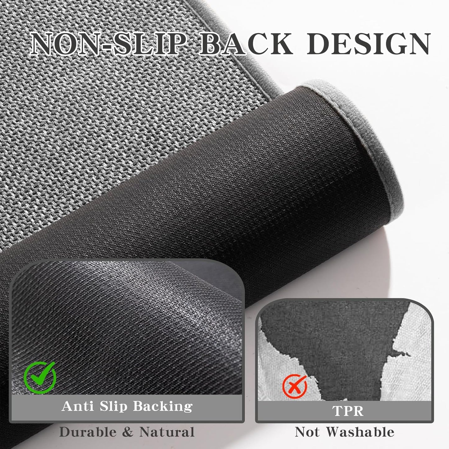 chakme Bath Mat 47x25, Ultra Thin Non Slip, Quick Dry Absorbent, Dark Grey, Large