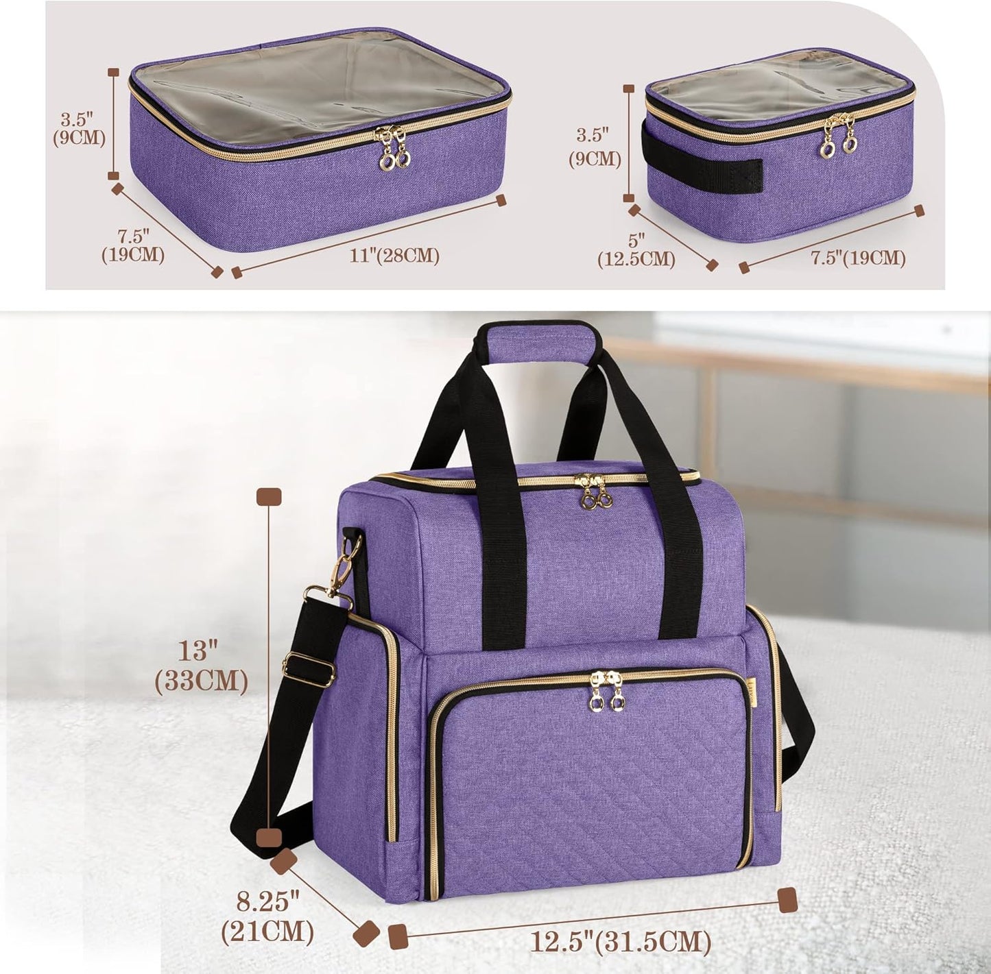 LUXJA Large Travel Makeup Bag with 3 Removable Cases, Cosmetic Bag with Detachable Dividers (Patent Pending), Purple