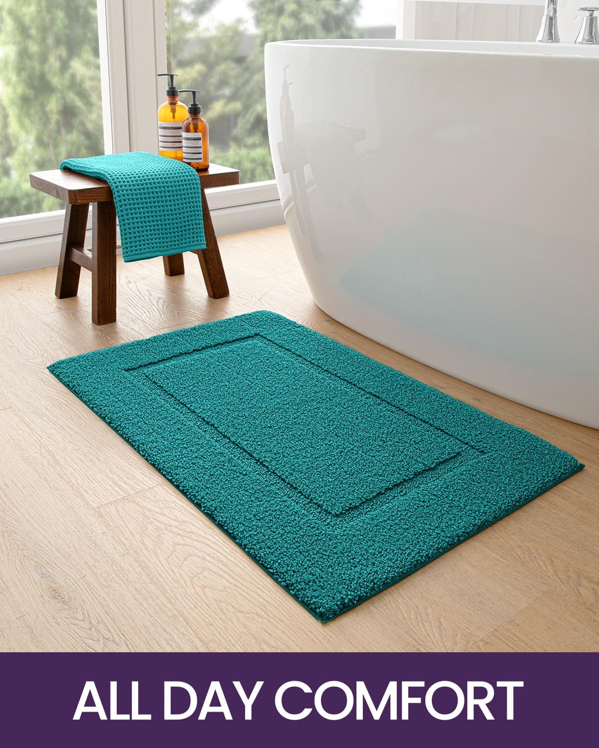 DEXI Bathroom Rugs 36x24, Washable Non Slip Bath Mat for Shower Floor, Absorbent Quick Dry Bathmat with Rubber Backing, Ultra Soft Plush Carpet for Tub, Teal