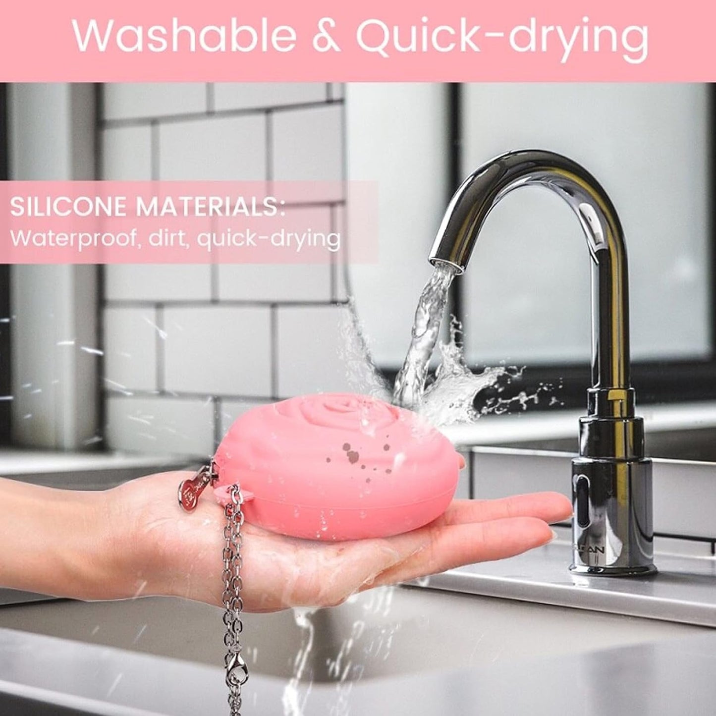 Menstrual Period Cup Case Storage Bag | Rose Design + Silicon Material | Easy to Carry, Clean, and Daily Use + Metal Chain + Reusable Zero Waste Period (Black)