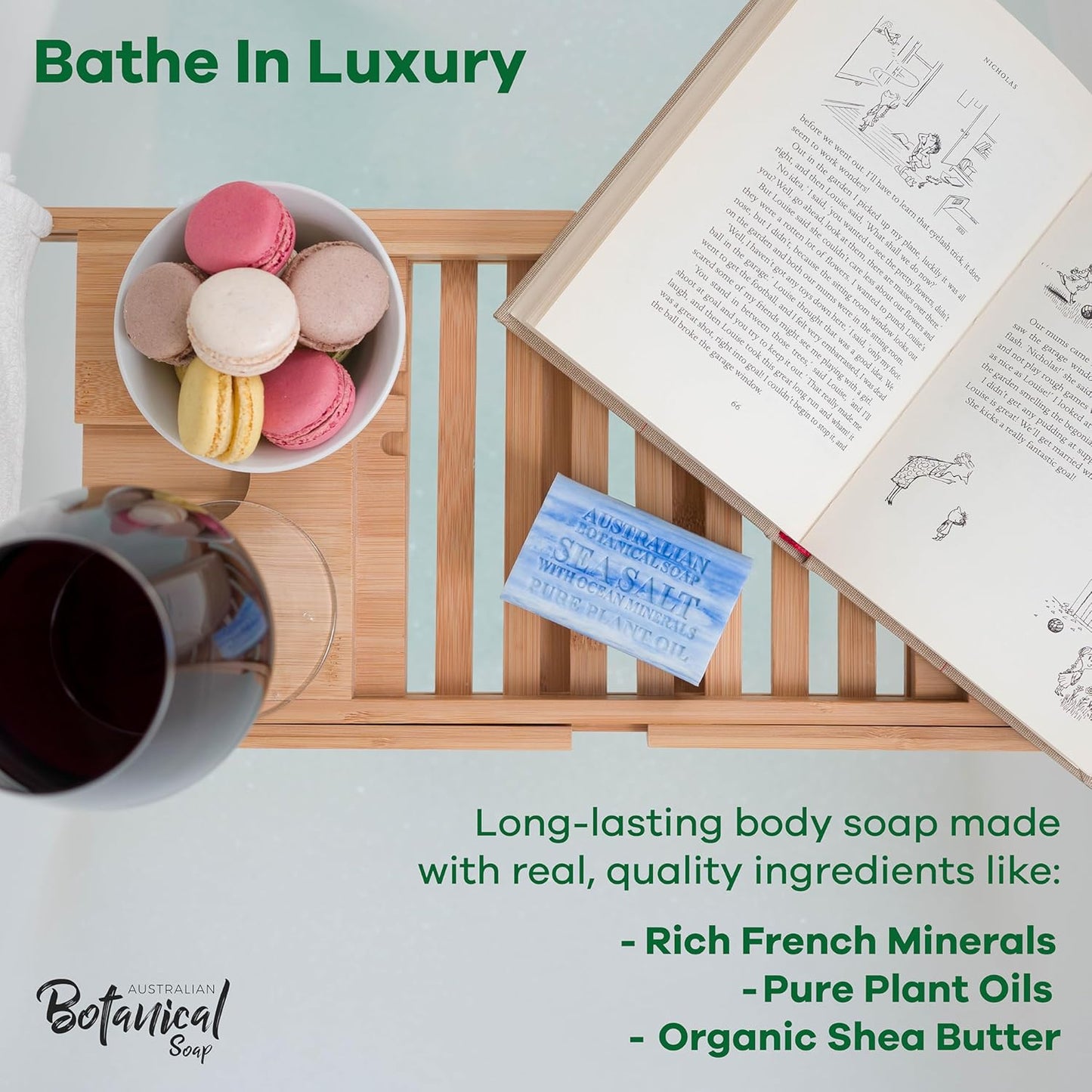 Australian Botanical Soap, 6.6 OZ, Sea Salt and Ocean Minerals, Triple Milled Bars made with a Natural Soap Base and Enriched with Organic Shea Butter, Pack of 8