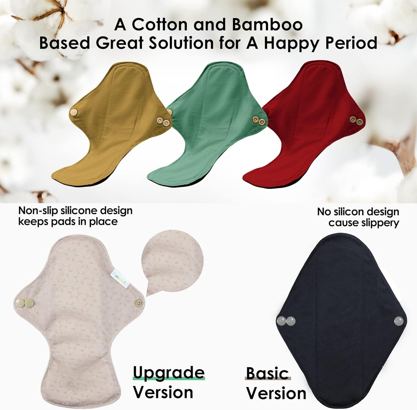 wegreeco 6 Pcs Reusable Menstrual Pads, Ultra Absorbent Cloth Pads for Heavy Flow, Sanitary for Teens, Women, Nonslip, Inner Aqua, Burgundy, Coffe, Rose Gold Outer, XS