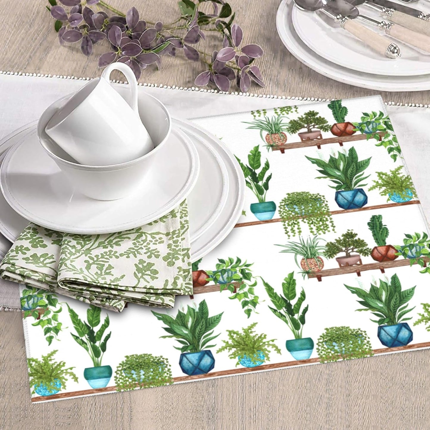 Green Plant Dish Drying Mat for Kitchen Counter Cute Dish Drainer Rack Mats 16"x18" Absorbent Reversible Drying Pad