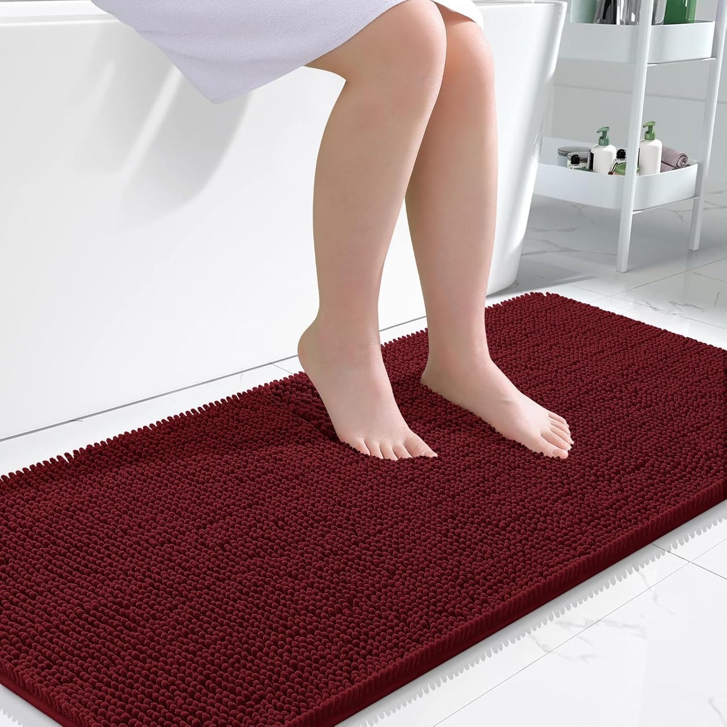 OLANLY Bathroom Rugs 47x24, Extra Soft Absorbent Chenille Bath Rugs, Rubber Backing Quick Dry, Machine Washable Bath Mats for Bathroom Floor, Tub and Shower, Home Decor Accessories, Burgundy