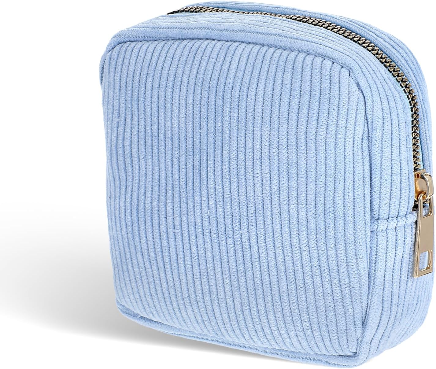 Period Bag for Teen Girls, Sanitary Napkin Storage Bag, Menstrual Bags, Corduroy Tampon Holder, Makeup Pouch with Zipper, Portable First Period Pouch (Sky Blue)