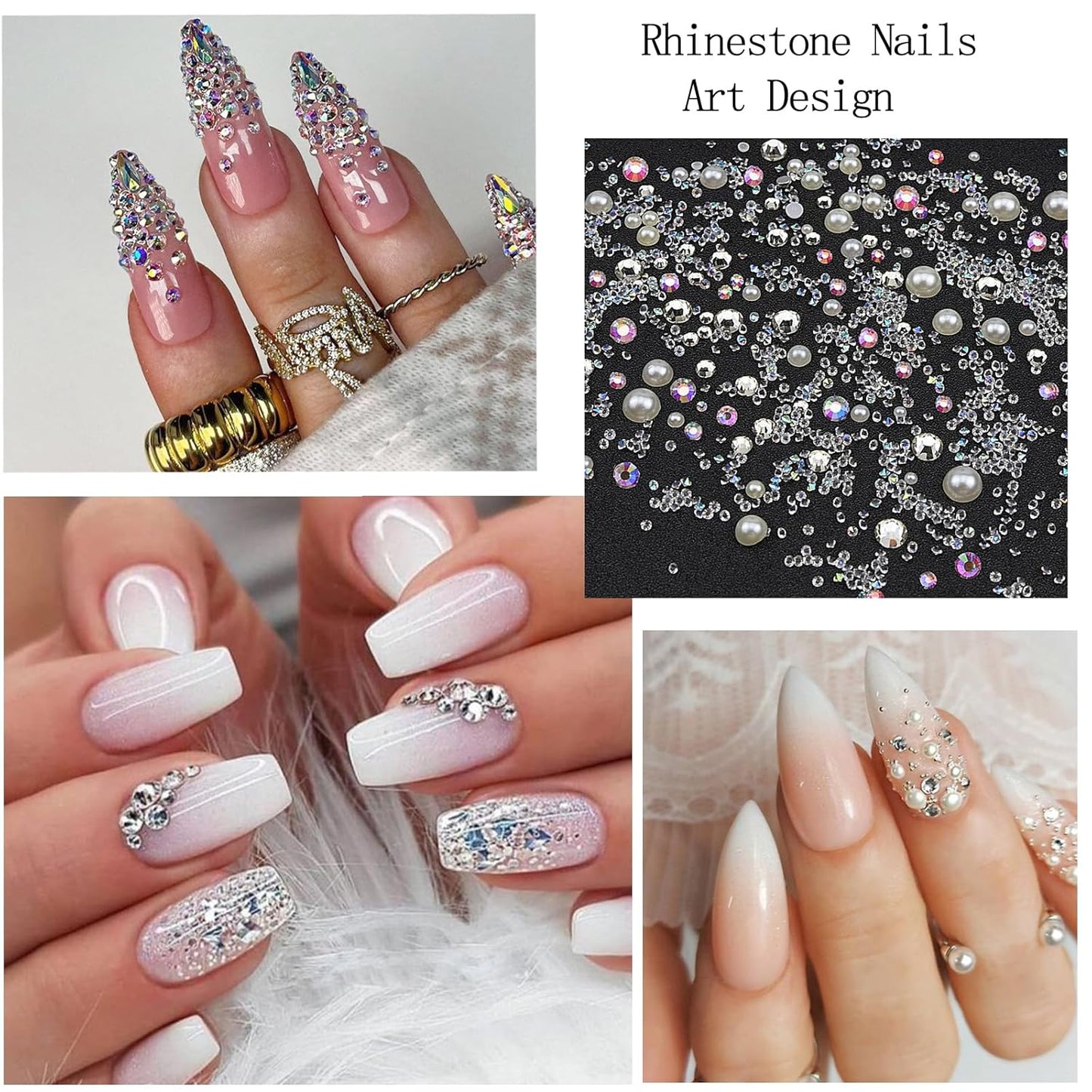 4 Boxes Nail Rhinestones and Pearls Nail Charms, 11000 PCS Crystals Nail Gems and Rhinestones for Nails, Nail Jewels Nail Art Supplies Luxurious Nail Accessories for Women Nail Decorations