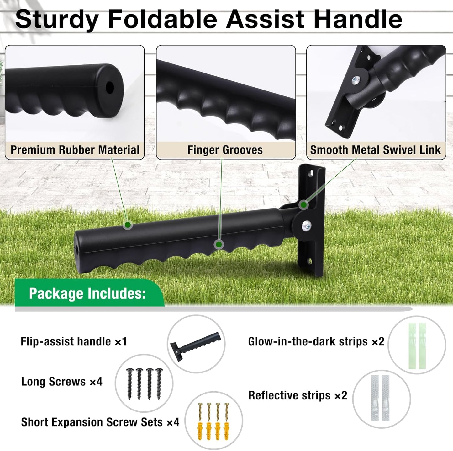 Safety Extended Doorway Flip Assist Handle Grip for Elderly with Reflective & Luminous Stickers Non-Slip Flip Up Grab Bars for Walll/Stairs/Doorframe Folding Doorway Assist Handle for Seniors