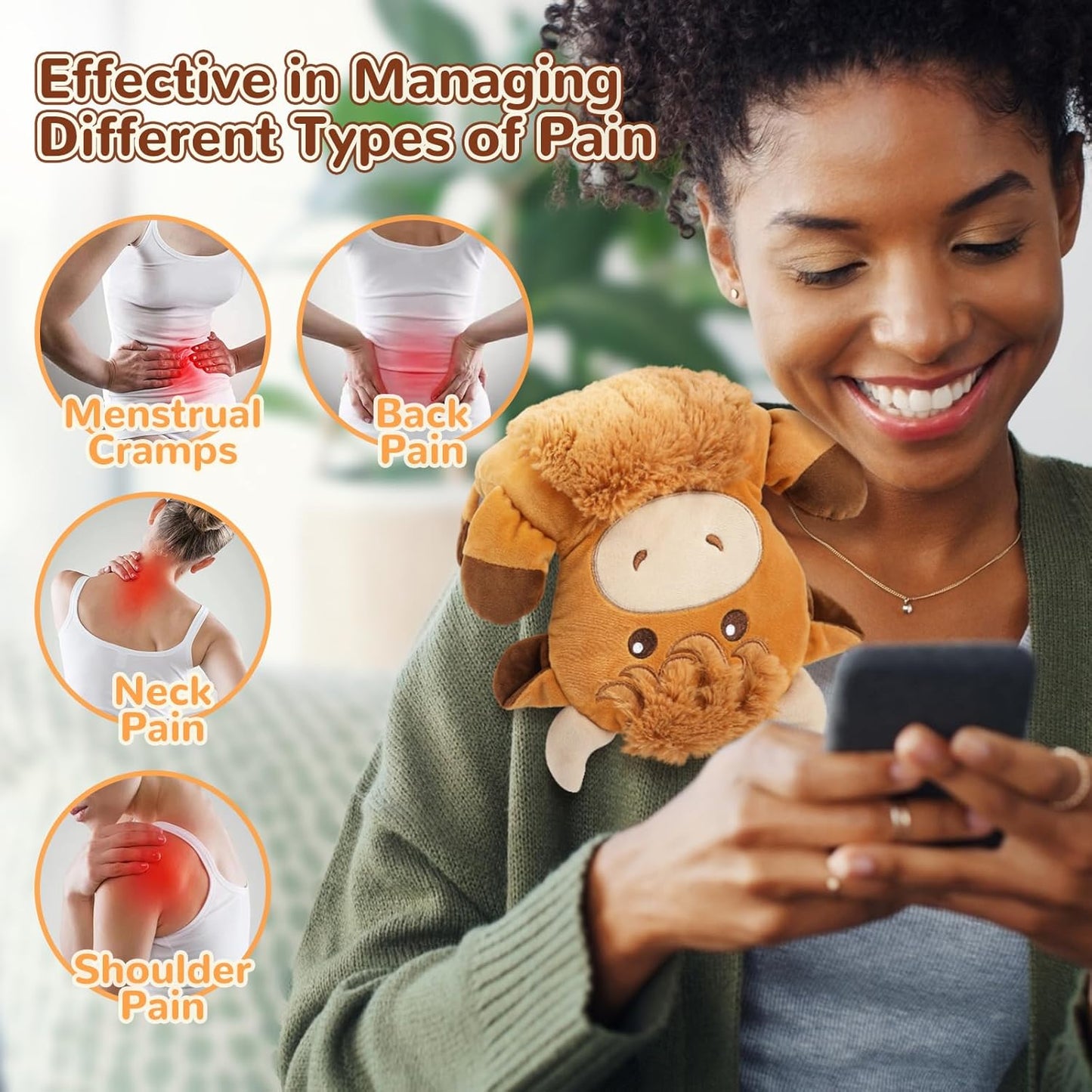 Microwave Heating Pad for Pain Relief, 16" x 11" Microwavable Heating Pads for Cramps, Back Pain, Neck Shoulder, Muscles, Knee, Joints, Natural Heat Pack Moist Heat, Highland Cow with Round Eyes