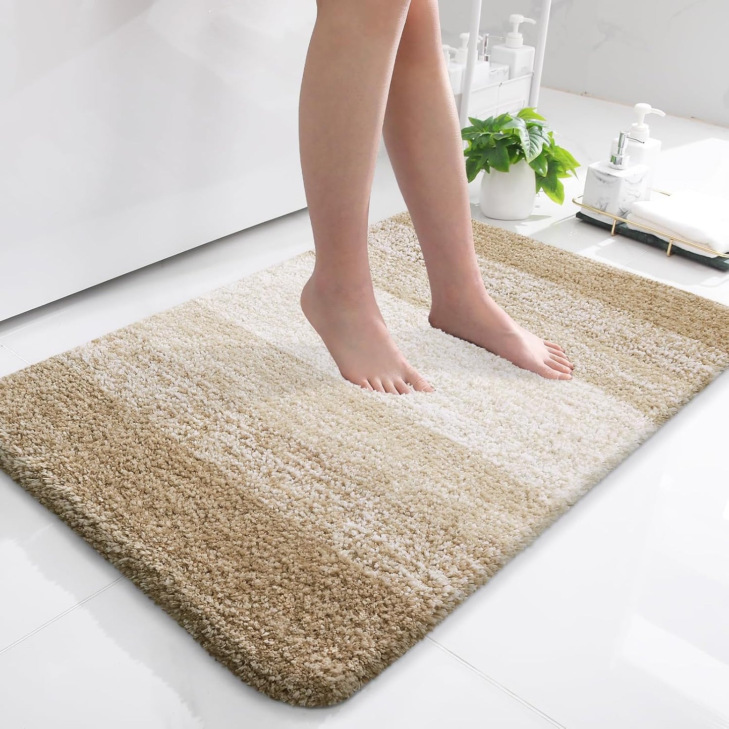 OLANLY Bathroom Rugs Mat 36x24, Extra Soft Absorbent Microfiber Bath Rugs, Rubber Backing, Quick Dry, Machine Washable Bath Mats for Bathroom Floor, Tub and Shower, Home Decor Accessories, Tan
