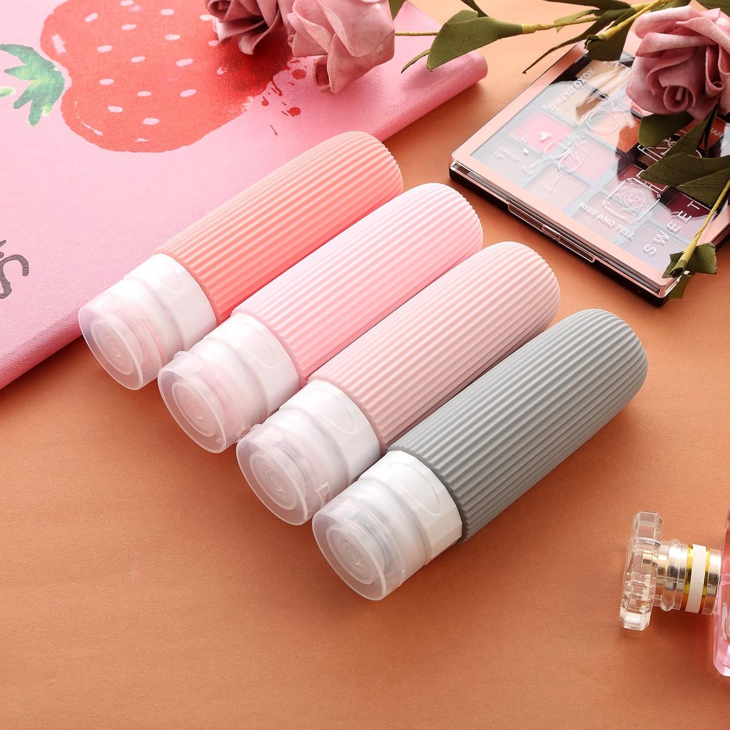 Travel Bottles for Toiletries, Tsa Approved 3oz Portable Travel Bottles, BPA Free Leak Proof Squeezable Silicone Travel Size Containers, Travel Accessories with Clear Toiletry Bag (4 Pack)