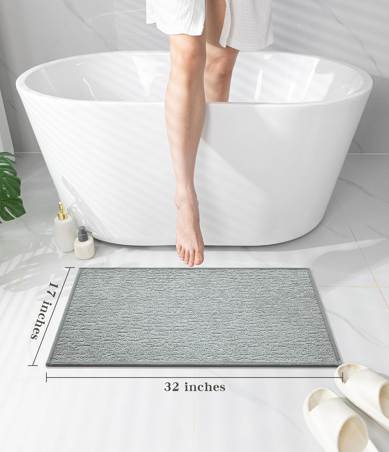 chakme Bathroom Rugs Mat 32x17, Ultra Thin Non Slip Bath Mat Quick Dry Absorbent Bath Mat for Bathroom Floor, (Light Grey, 32"x17")