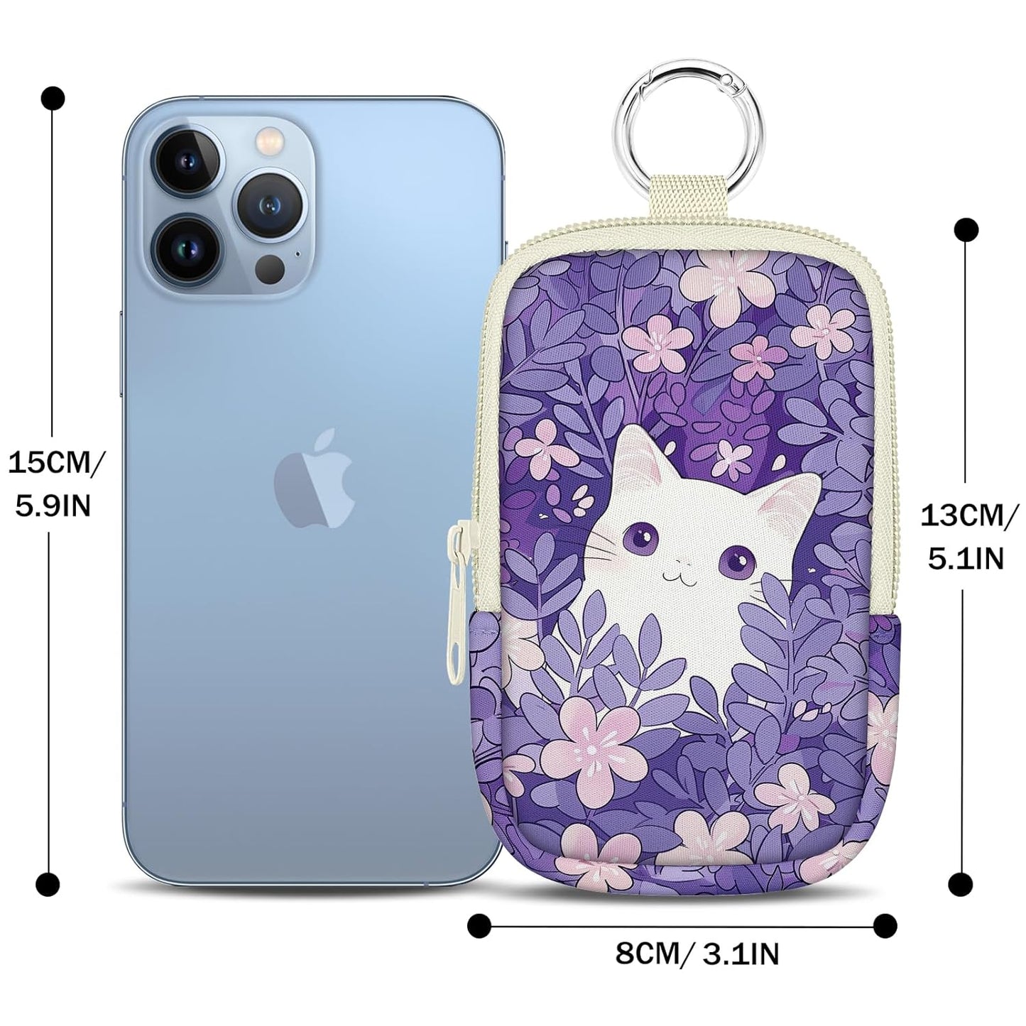 Cat Hand Sanitizer Spray Case, Cute Hand Sanitizer Holder Zippered Pouch, Fashion Accessory with Snap Hook for Glow Mist and Power Mist 1FL OZ
