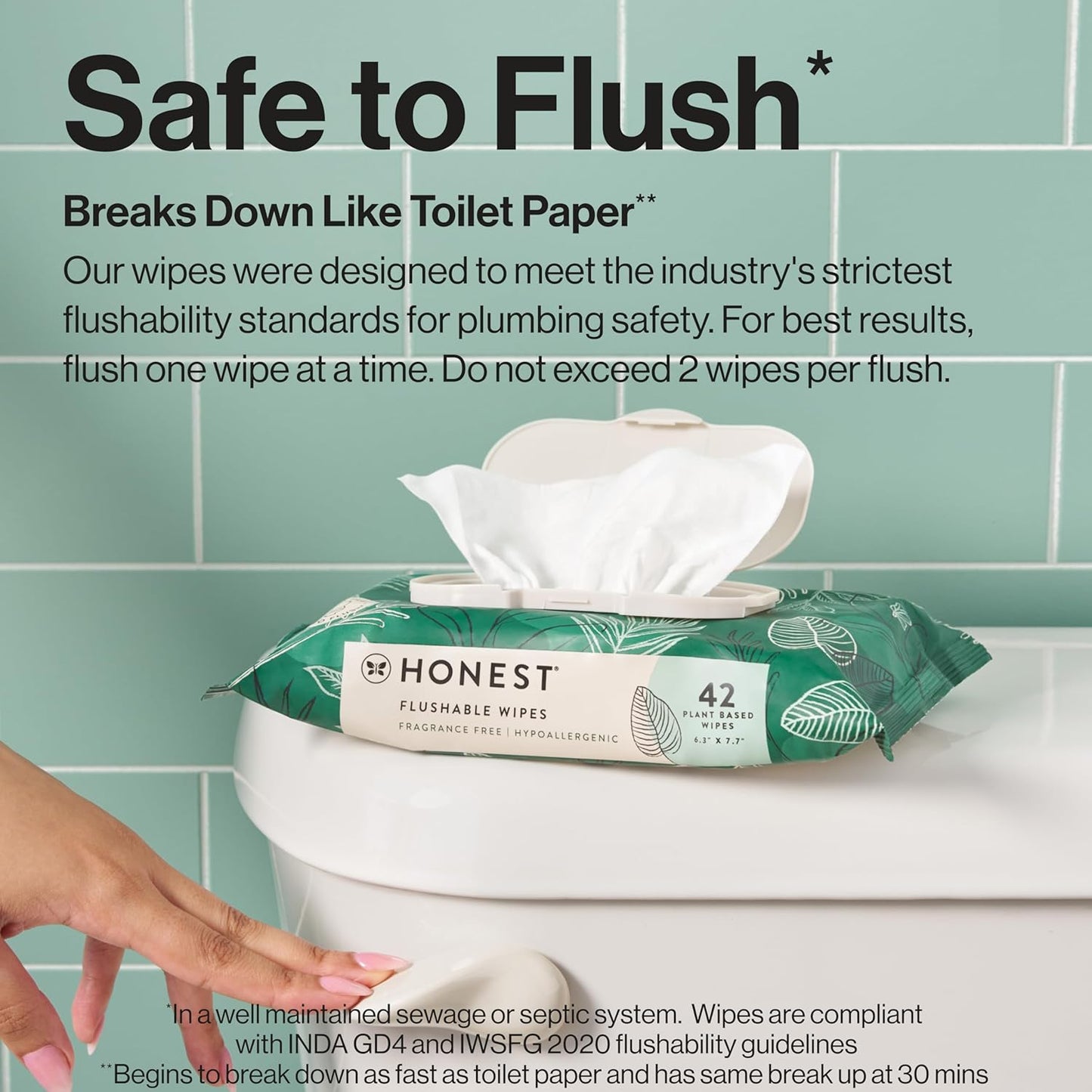 The Honest Company Flushable Wipes for Sensitive Skin | Fragrance Free, Hypoallergenic, 99% Water, Safe to Flush | pH Balanced Feminine Wipes | Tropical Leaves, 336 Count