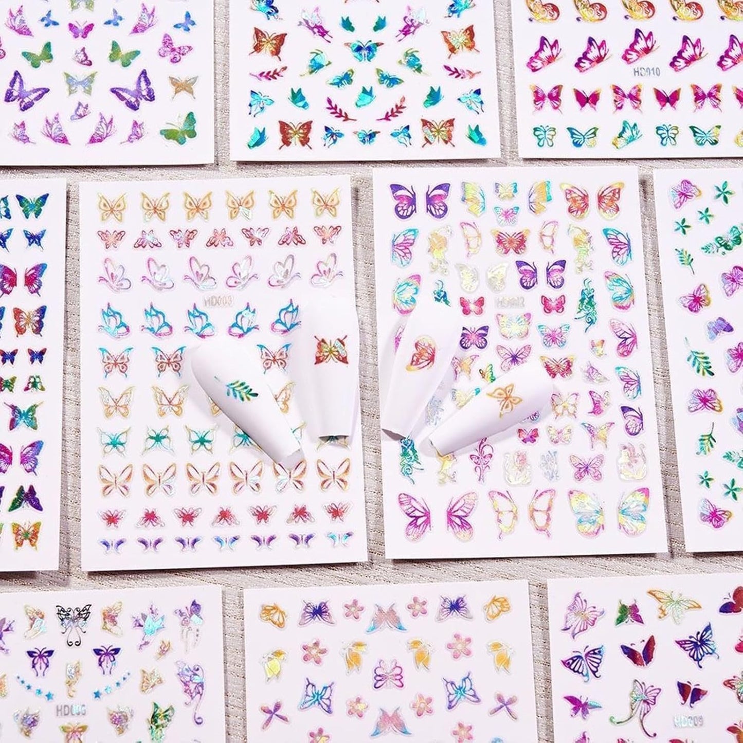 16 Sheets Butterfly Nail Art Stickers 3D Colorful Butterfly Self-Adhesive Design Nail Decals Pegatinas Uñas Holographic Laser Butterfly Nail Supplies for Women Acrylic Nail Art Decoration Accessories