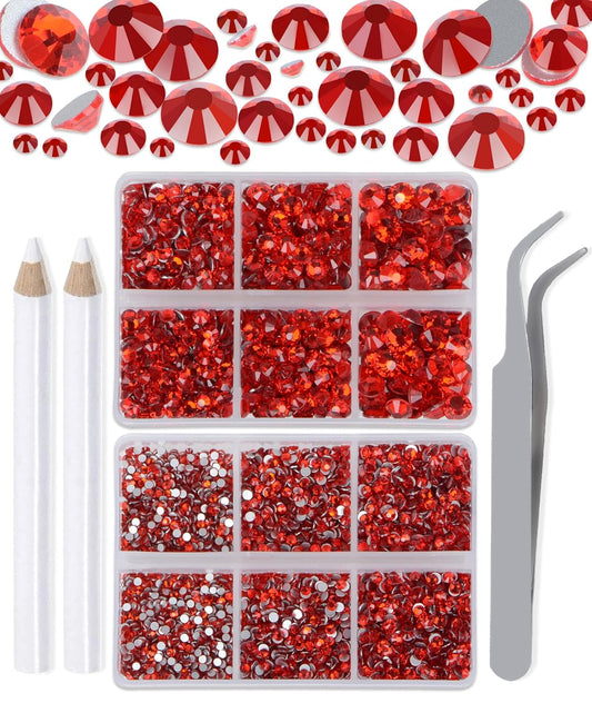 LPBeads 6000 Pieces Siam Non Hotfix Rhinestones 6 Sizes Round Crystal Glass Flat Back Rhinestones with Tweezers and Picking Pen for Nail Art Crafts Clothes Bags DIY