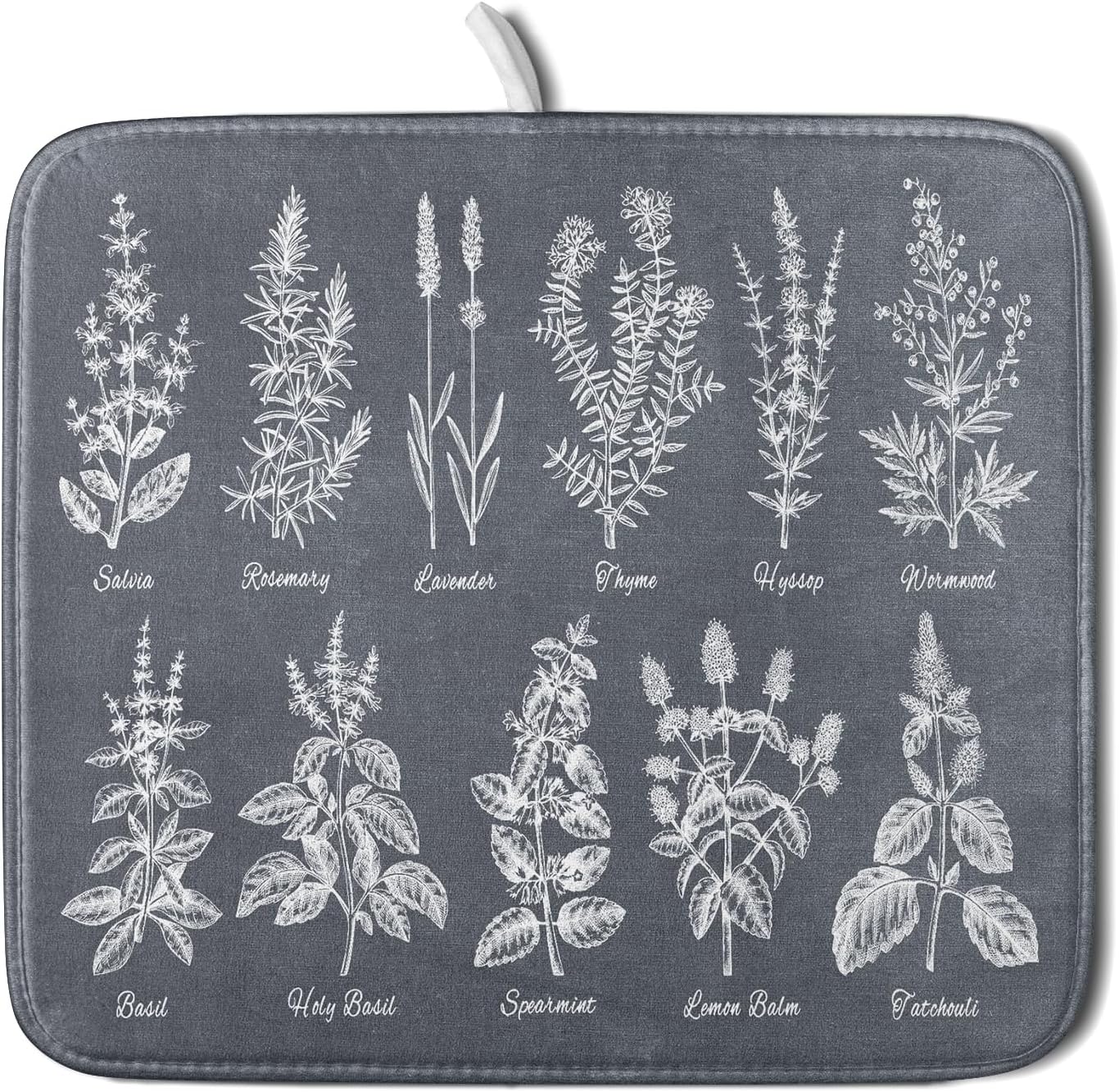 Flower Herbs Dish Drying Mat Wild Plant Dish Rack Mat with Hanging Loop Fast Dry Dish Drainer Pad for Kitchen Counter Sink 16x18 Inch