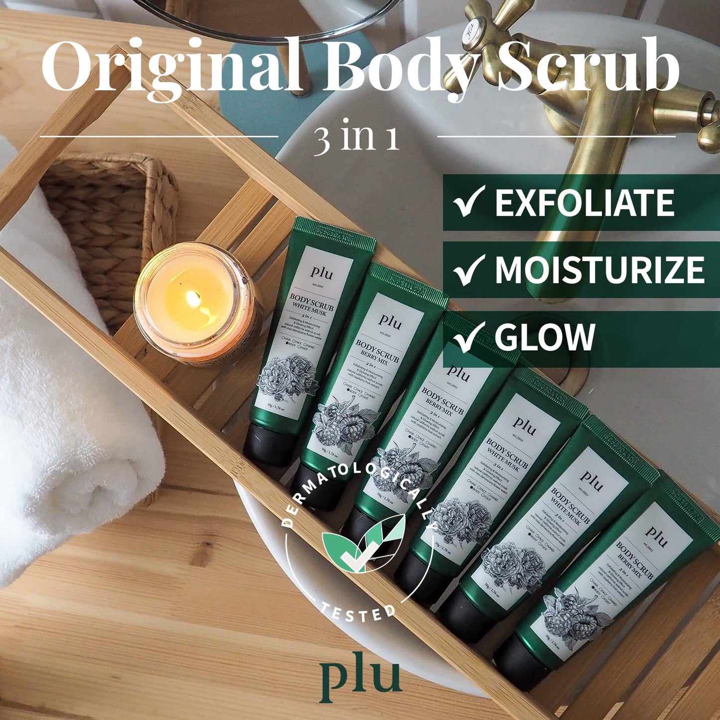 PLU Original Korean Walnut Body Scrub Polish - White Musk - Exfoliating & Moisturizing & Glow - for Acne, Cellulite, Stretch Marks, Spider Veins - Soft Musk Scent, 6.76 oz.