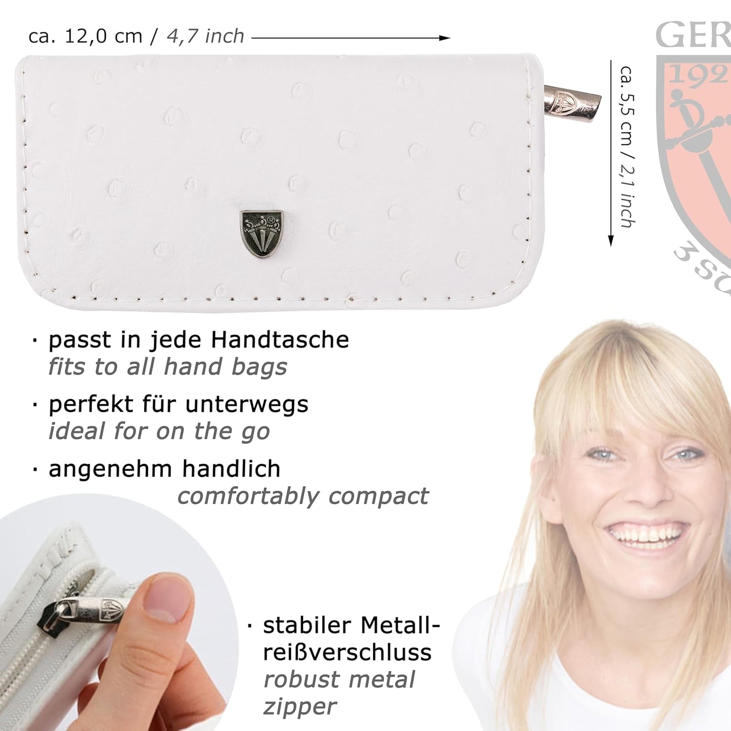3 Swords Germany - brand quality 5 piece manicure pedicure grooming kit set with synthetic leather case ostrich white - Made in Germany