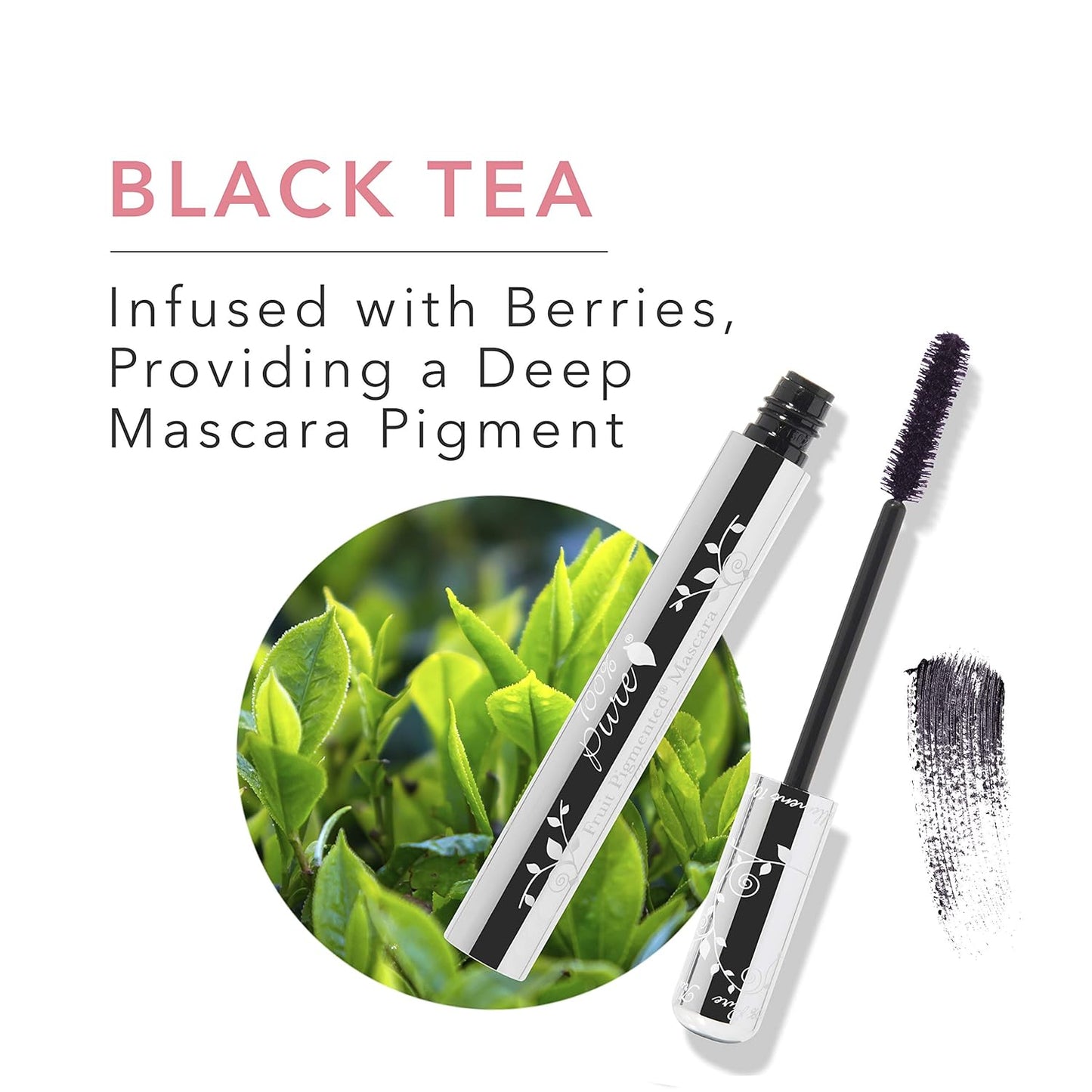 100% PURE Ultra Lengthening Mascara Dramatic Intense Volume & Length Natural Fruit Pigmented Voluminous Eyelash Makeup No Clumping, Smudging or Flaking - Vegan, Blackberry Color - 0.35 oz