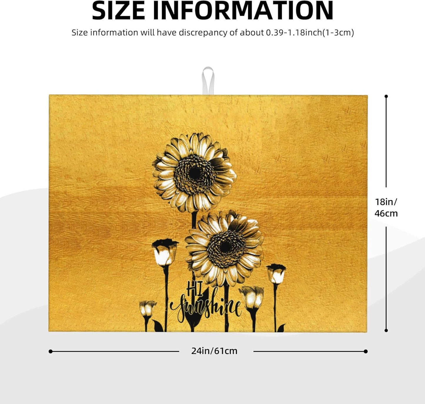 Sunflower Microfiber Dish Drying Mat for Kitchen Counter 18"x24" Black Gold Dishes Pad Dish Drainer Rack Mats Absorbent Washable Reusable