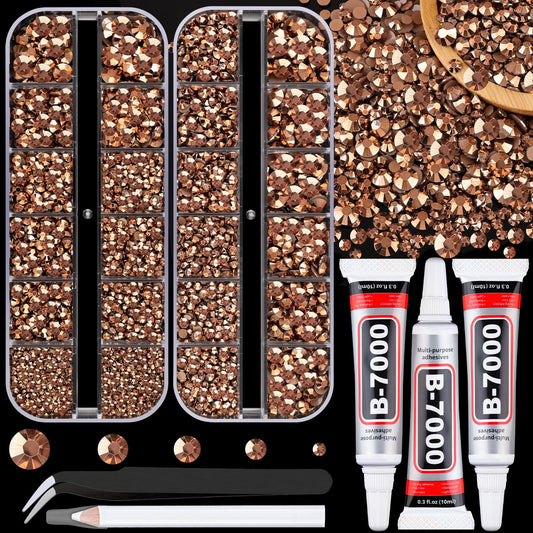 Resin Jelly Rhinestones for Crafting with B7000 Jewelry Glue, 2 Boxes Champagne Flatback Crystals with 3Pcs 10ml Glue, Bedazzling Non Hotfix Gems for DIY Tumblers Clothing Shoes Manicure