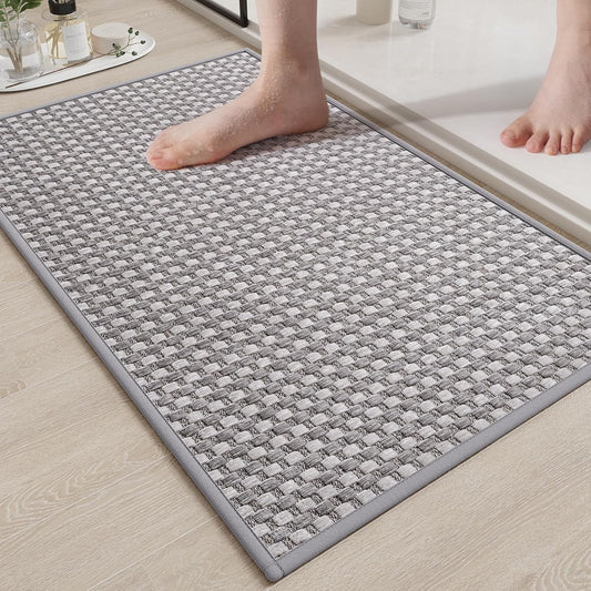 Non Slip Bath Mat Bathroom Rugs, Soft Braided Ultra Thin Bath Mats, Super Absorbent Quick Dry Bath Rug Shower Mat, Rubber Backing, Fit Under Door Bathroom Floor, Machine Washable, Gray 24" x 35"