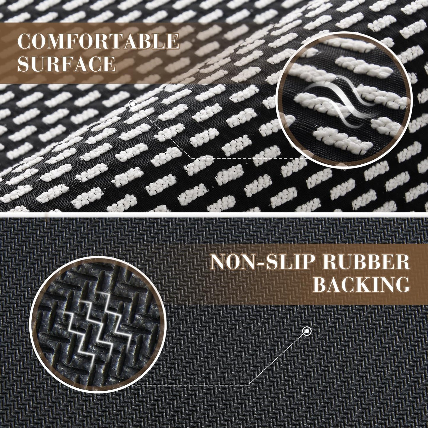 RESARE Non Slip Bath Mat - Machine Washable Bathroom Rugs, Super Absorbent, Non-Slip, No-Pile, Soft, Easy to Clean, Black, 17"x30"