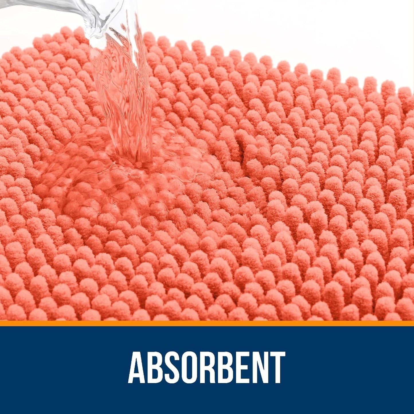 OLANLY Bathroom Rugs 36x24, Extra Soft Absorbent Chenille Bath Rugs, Rubber Backing Quick Dry, Machine Washable Bath Mats for Bathroom Floor, Tub and Shower, Home Decor Accessories, Coral