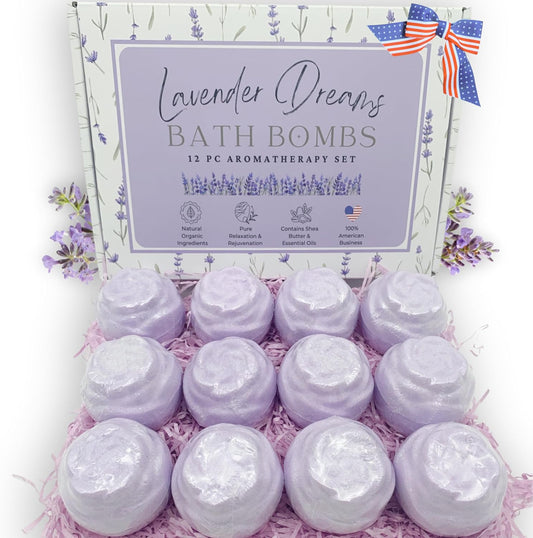 EvolutionUSA Lavender Dreams Bath Bombs for Women, 12 Organic Flower Bath Bombs, Soft Lavender Bath Bombs, Womens Bath Bombs Gift, Lush Bath Bombs for Girls, Relaxing Bathbombs, Bath Balls