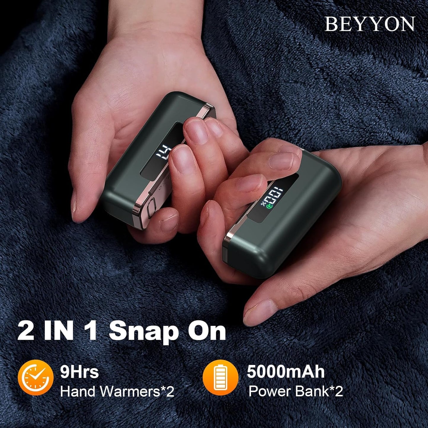 BEYYON Hand Warmers Rechargeable - Magnetic Electric Hand Warmer 2 Pack, 4 Levels Heat Up to 131℉ with LED Display, Portable Reusable Pocket Heater for Raynauds, Golf, Camping, Men, Women