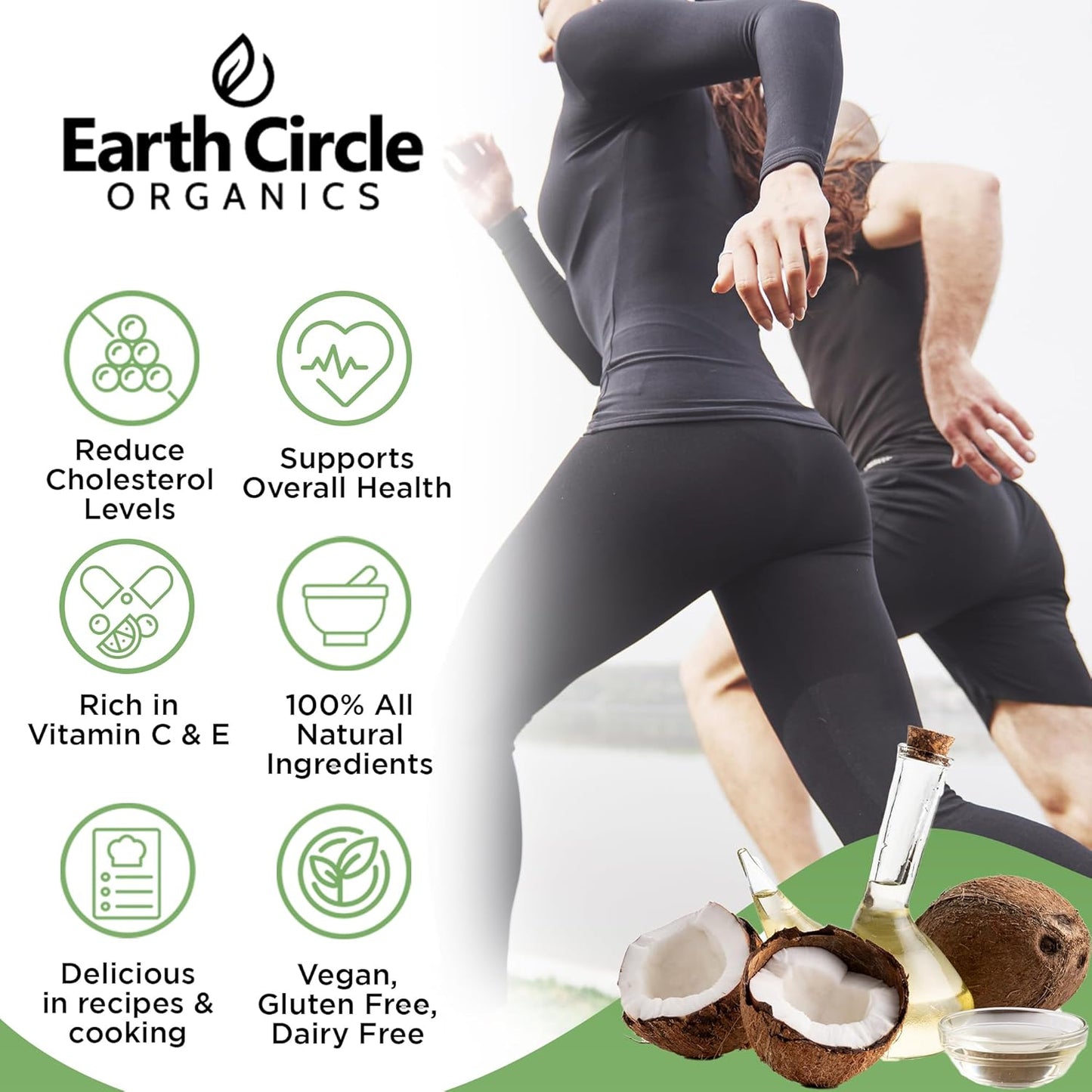 Earth Circle Organics Premium Ultra-Pure Unrefined Cold Pressed Extra Virgin Coconut Oil - Gluten-Free, Keto & Paleo Friendly - Raw Coconut Oil for Skin & Hair Care, Cooking, Baking & More - 1 Gallon